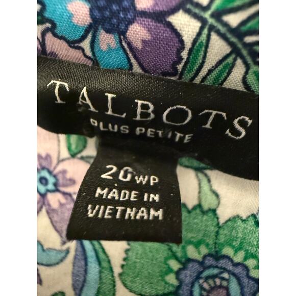 Talbots Blue Green Purple Floral Fit & Flare Poplin Shirtdress Plus 20WP - Picture 3 of 9